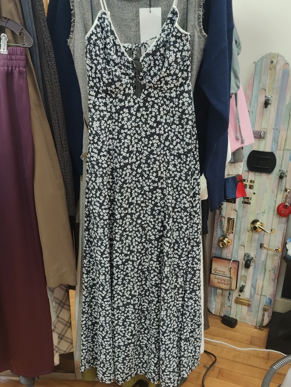 Zara Black and White Floral Maxi Dress - Spaghetti Straps